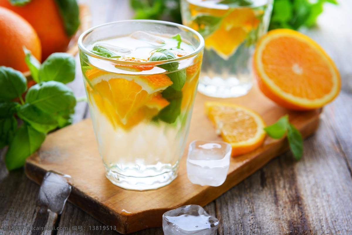美味 橘子 饮料 酒 玻璃杯子 图标 薄荷冰水 柠檬 冰块 酒水饮料 饮料图片 餐饮美食