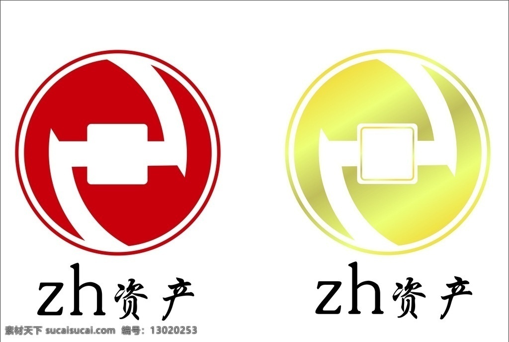 zh logo 资产 铜钱 圆形 金色 商务 logo设计