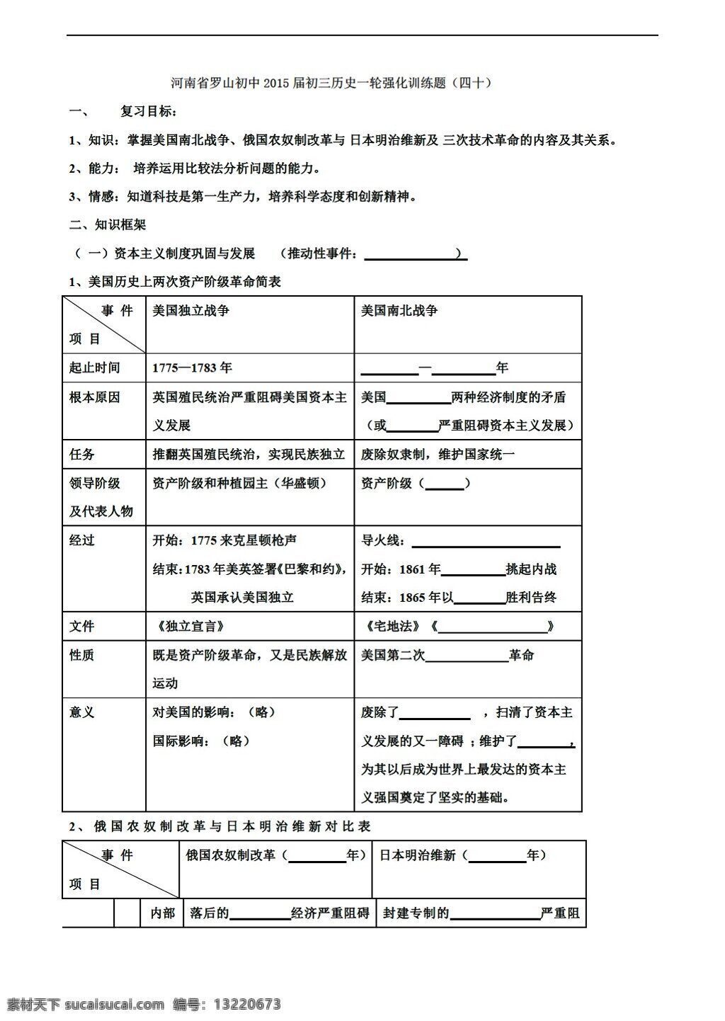 中考 专区 历史 河南省 罗山 初中 初三 一轮 强化 训练 题 四 十 人教版 中考专区 试题试卷
