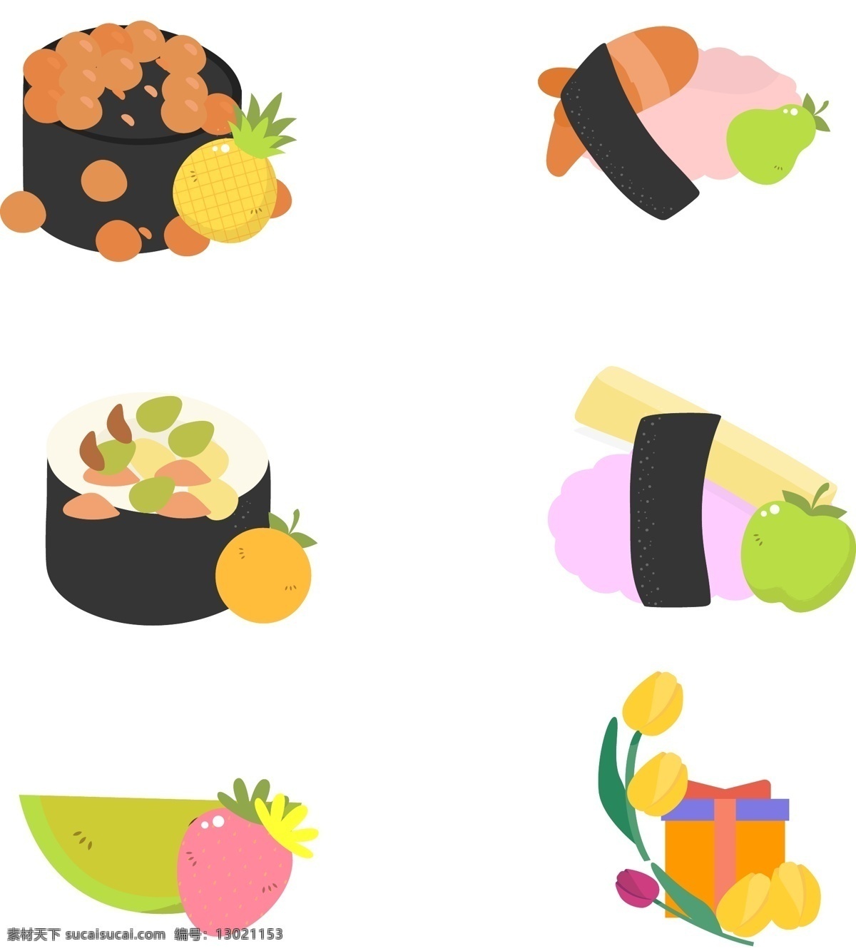 寿司 三明治 简约 装饰 元素 西瓜 草莓 卡通 背景