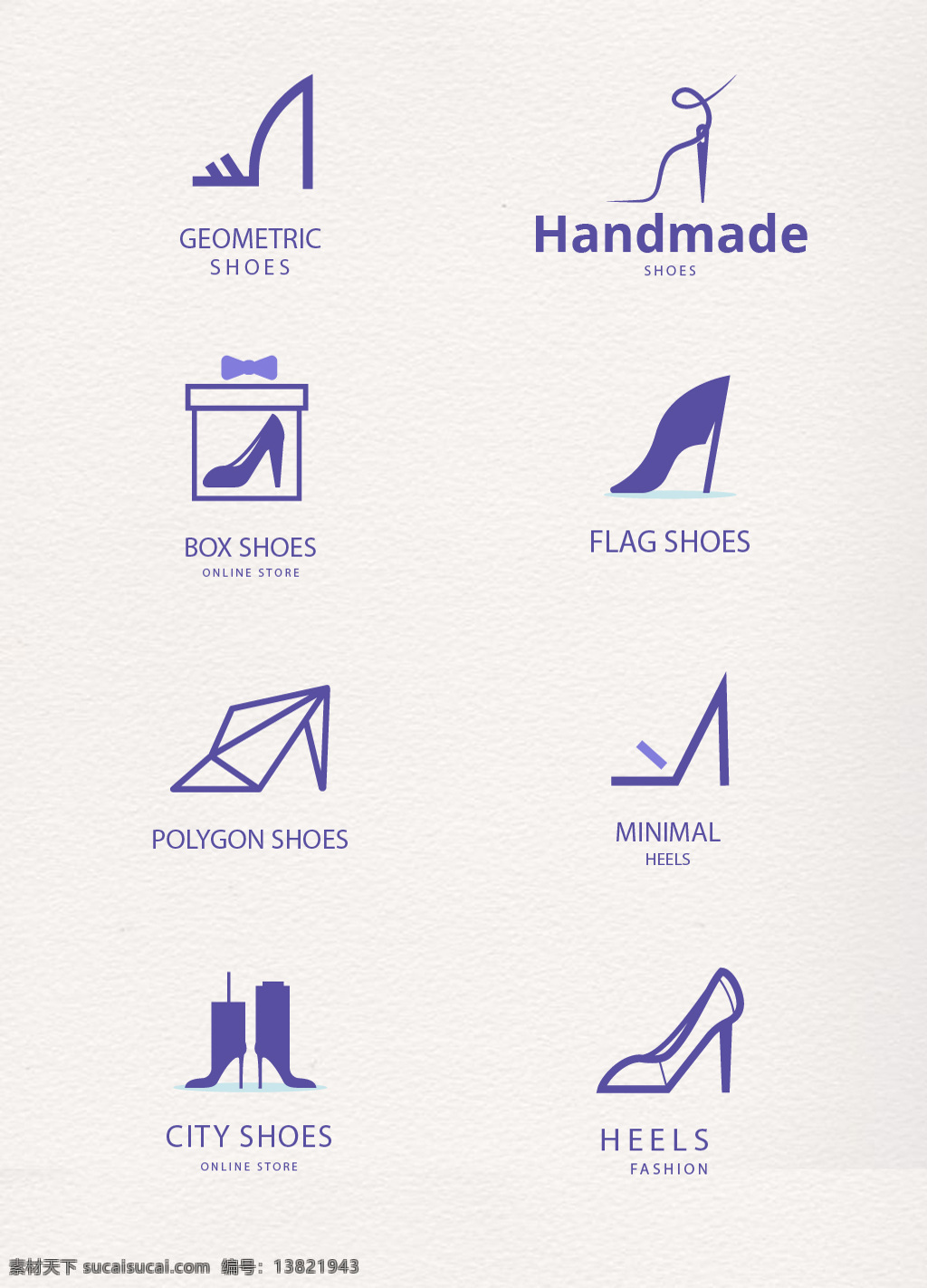 紫色 扁平化 组 高跟鞋 标志设计 简约 标志 logo设计 几何形状 鞋盒子