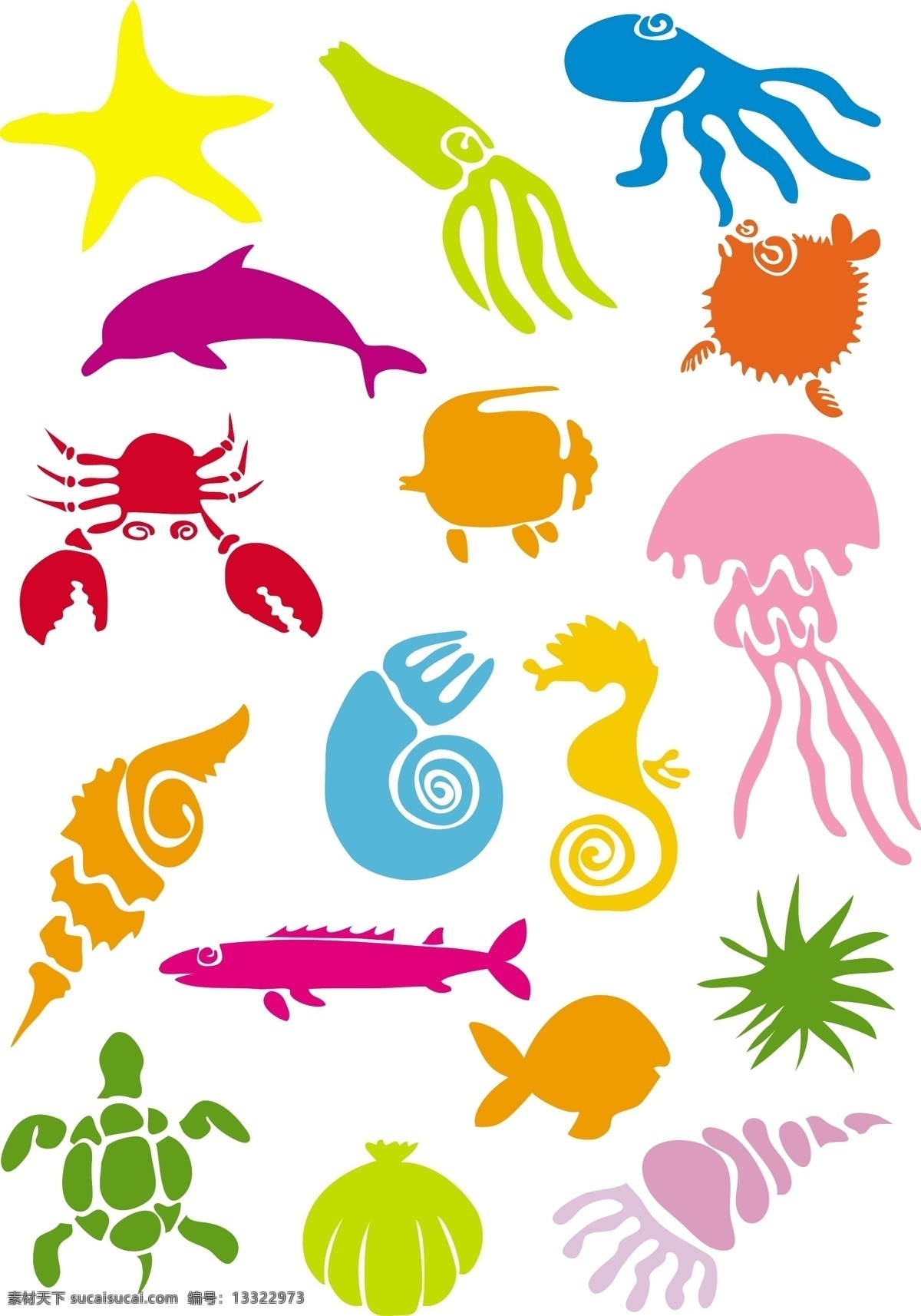 卡通 海洋生物 矢量 材料 海马 海豚 海星 海洋 可爱 美人鱼 生活 蟹 鱼 章鱼 矢量图 矢量人物