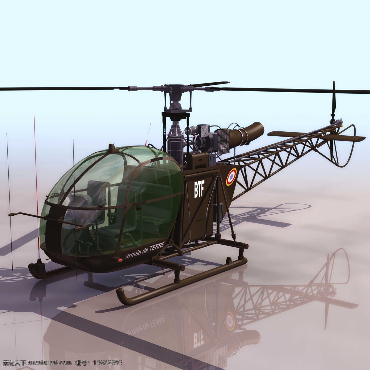 helicopter french ii alouette se 法国 云雀 直升机 军事模型 空军武器库 3d模型素材 其他3d模型