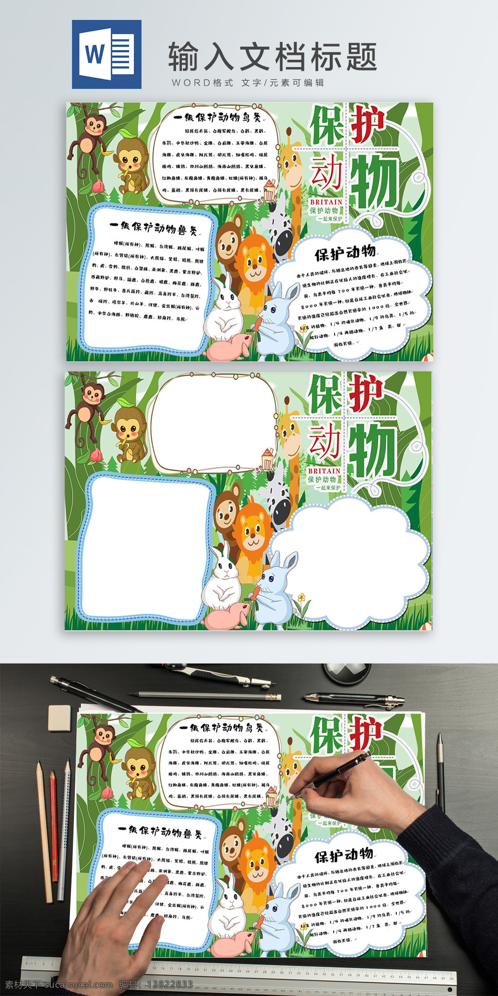 保护 动物 手 抄报 手抄报 wodr 小报 小清新