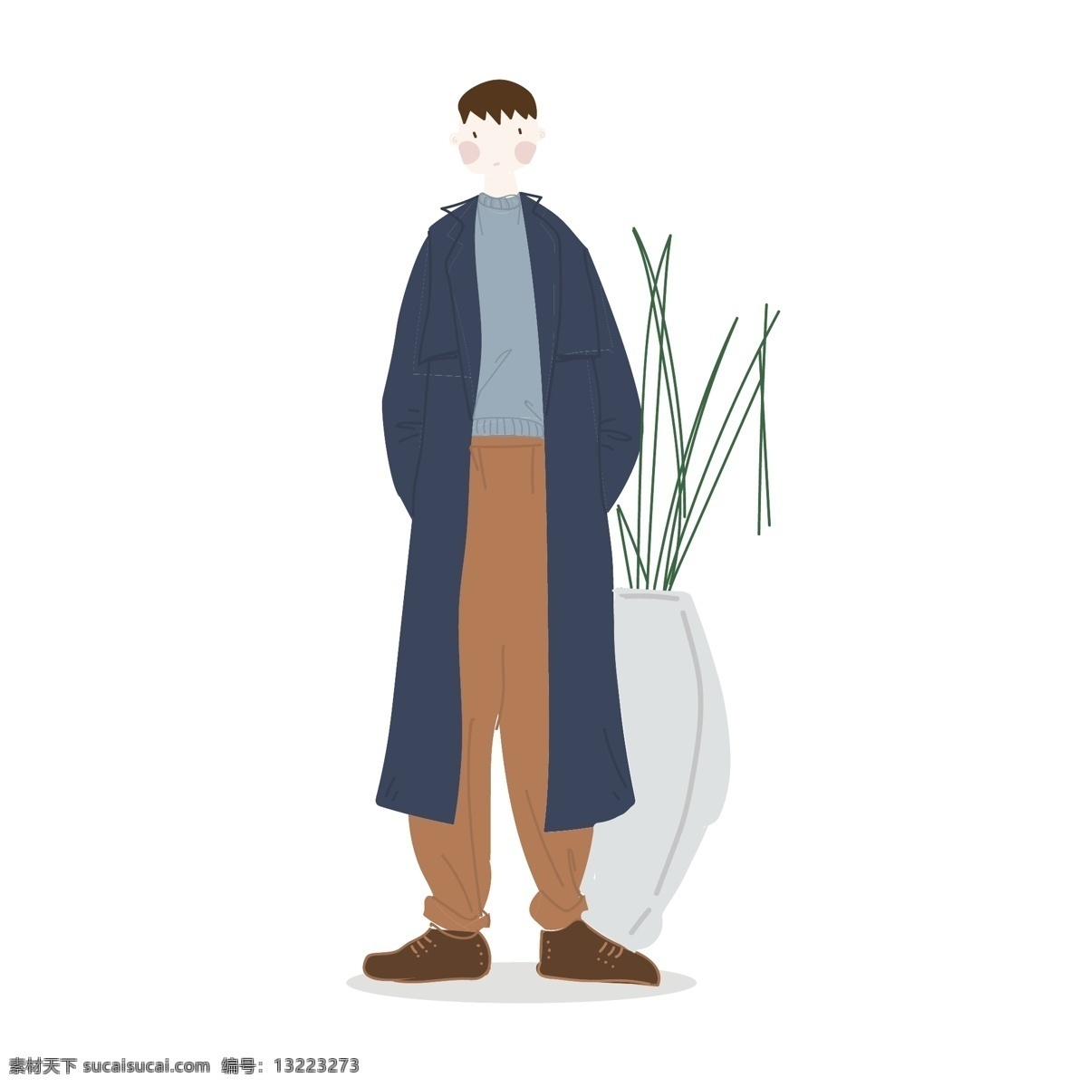 暖色 简约 插 画风 秋日 清凉 植物 卡通 男生 全身 清爽 人物 男青年 秋天 暖男 插画 可爱 搭配 森系