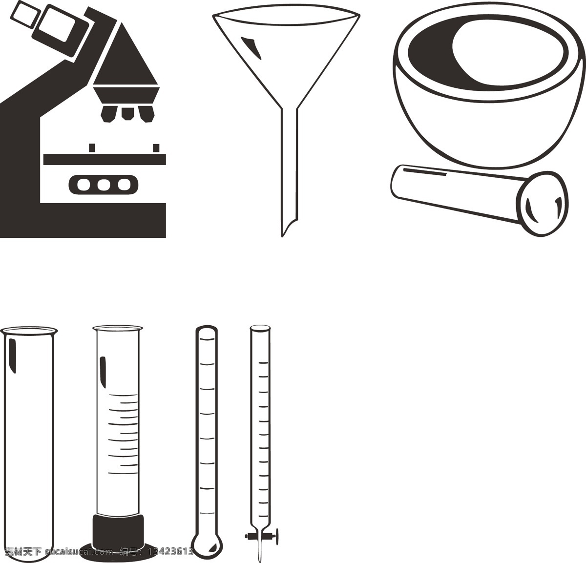 化学实验 工具 漏斗 试管 显微镜 量杯 矢量图 其他矢量图