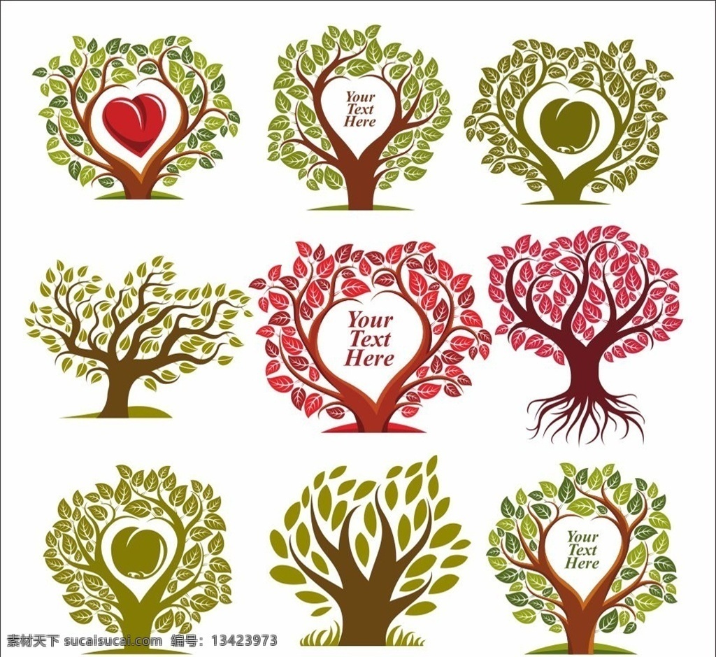 树卡通 树矢量 树 矢量图 植物 植物卡通 爱心树 爱心植物 生物世界 树木树叶