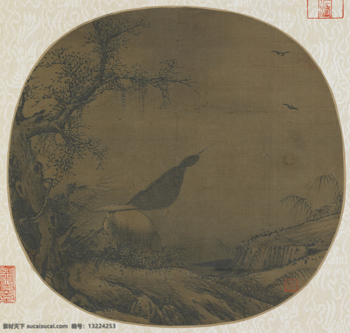 南宋 梁楷 戴雪归渔图 团扇 国画 古画 古画小品 山水 宋元小品 文化艺术 绘画书法
