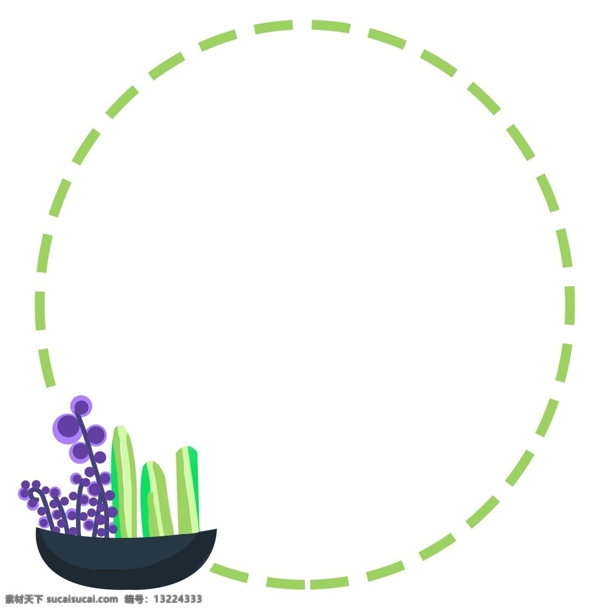 可爱 植物 边框 插画 可爱边框 植物边框 盆栽植物边框 圆形绿色边框 圆形边框 绿色