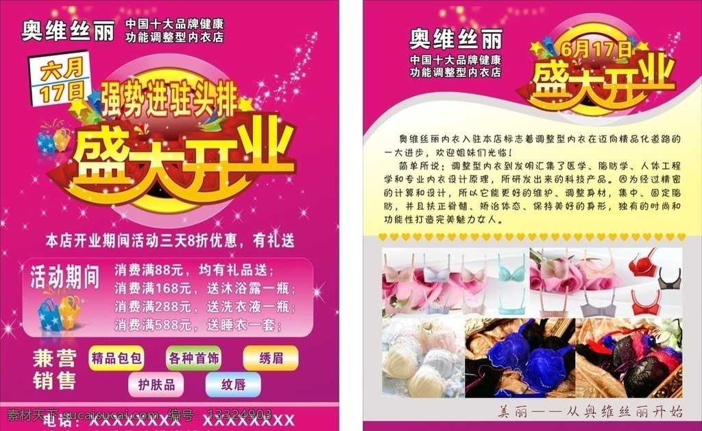dm单 奥维丝 盛大开业 奥维丝丽 内衣店单页 dm宣传单 矢量