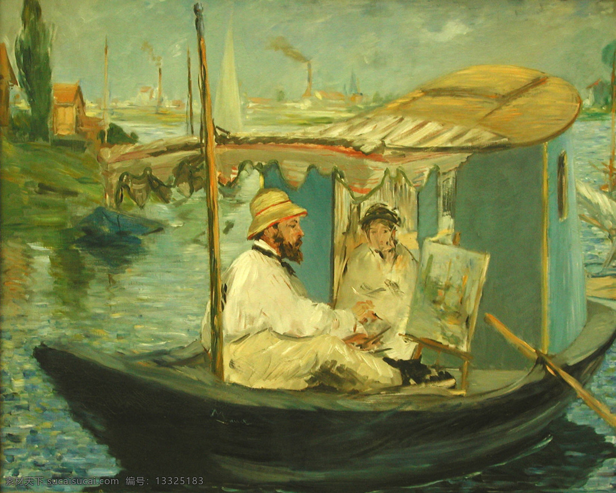 印象派油画 欧美油画 油画 英国 英国油画 油画作品 人物油画 欧洲油画 大师作品 当代 艺术家 作品 西方油画 印象派 经典油画 服装 人物 美女 女人 礼服 妇女 画家作品 小船 河水 河岸 河流 小河 划桨 帽子 画家 房子 木屋 绘画书法 文化艺术