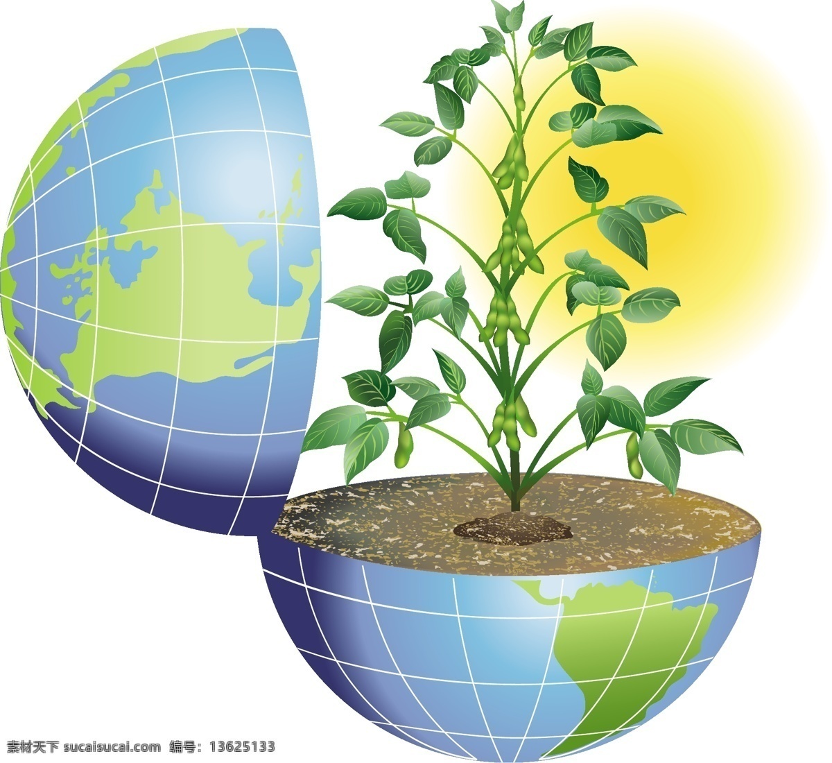 地球 绿色植物 矢量 绿色 生机 生命力 矢量地球 矢量图 太阳 土壤 植物 毛豆 其他矢量图