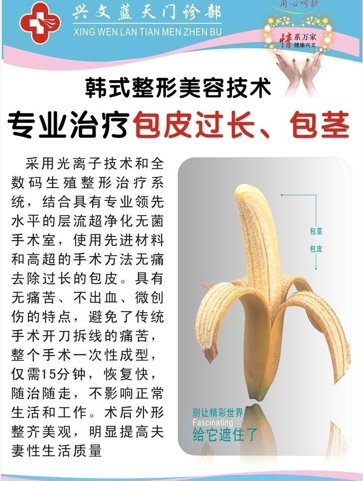 男科免费下载 包皮展板 男科 展板模板 包皮展板板 香蕉图案 矢量 其他展板设计