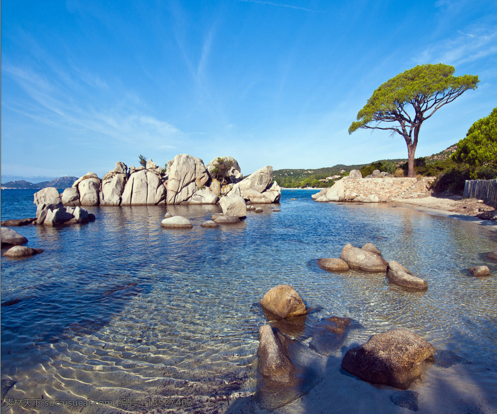 大海 礁石 树 高清 风景 红色
