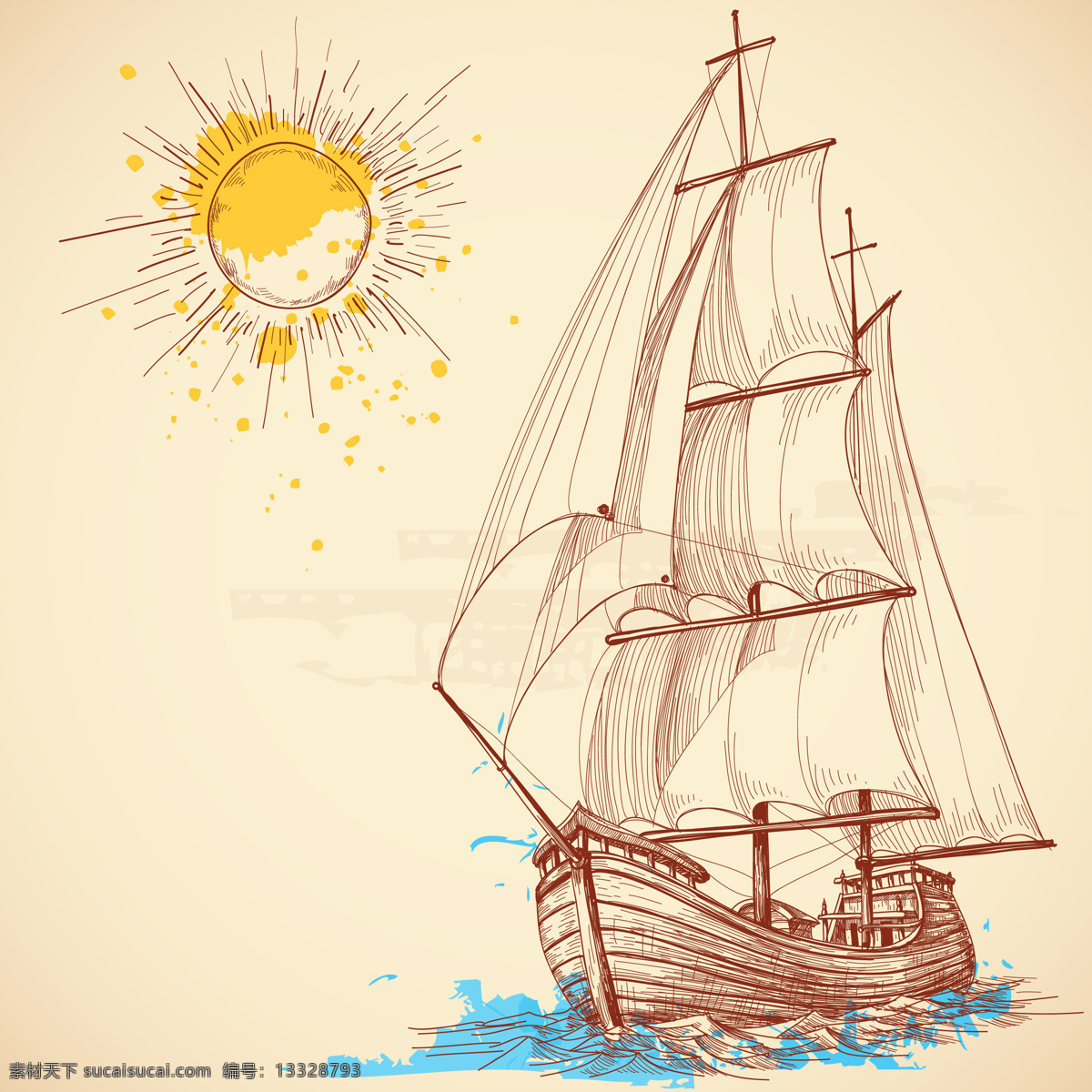 帆船素材 帆船 一帆风顺 日系素材 复古 白色
