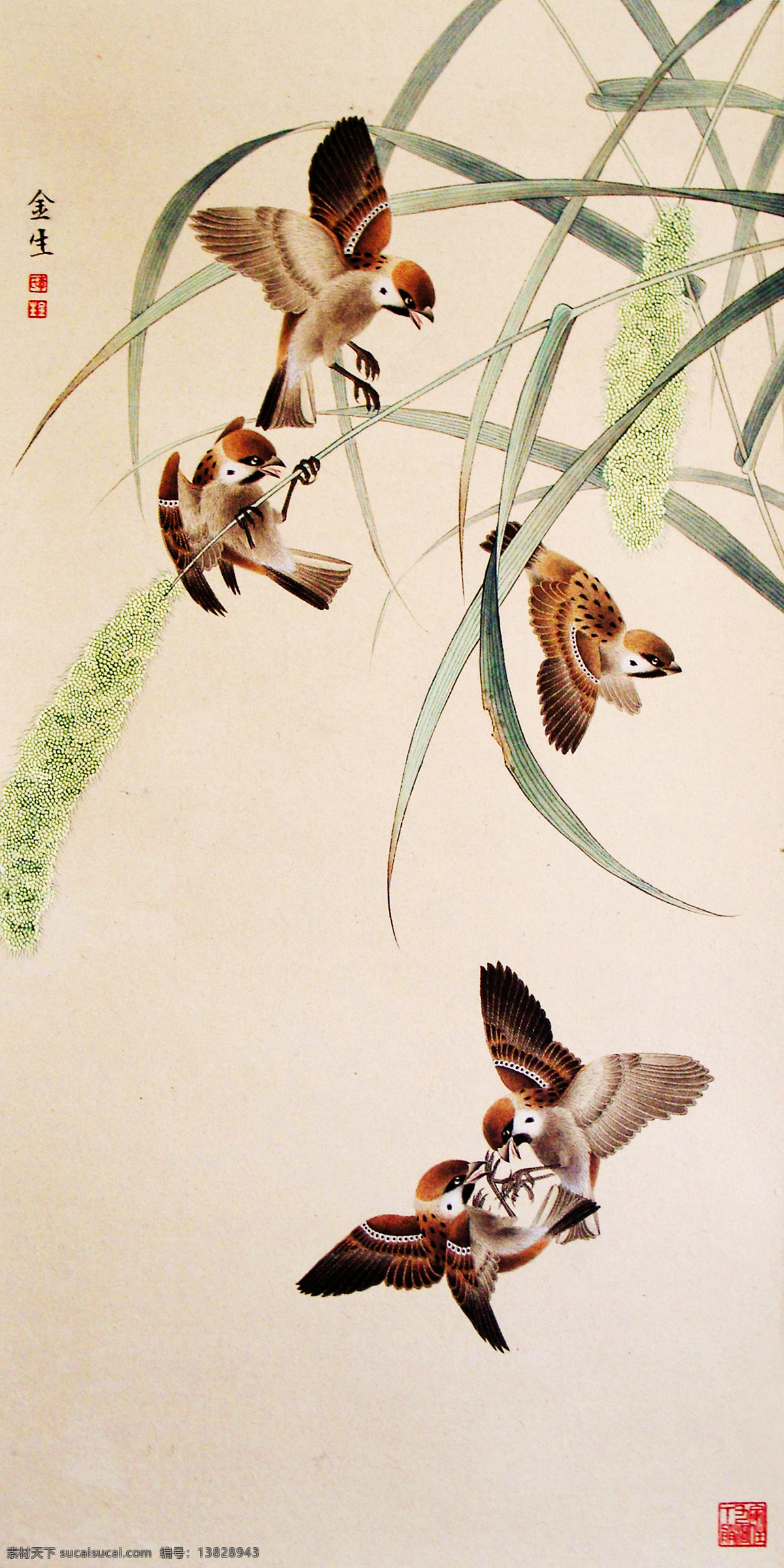 国画 金 生 壁画 国画艺术 花鸟 客厅装饰画 墙画 文化艺术