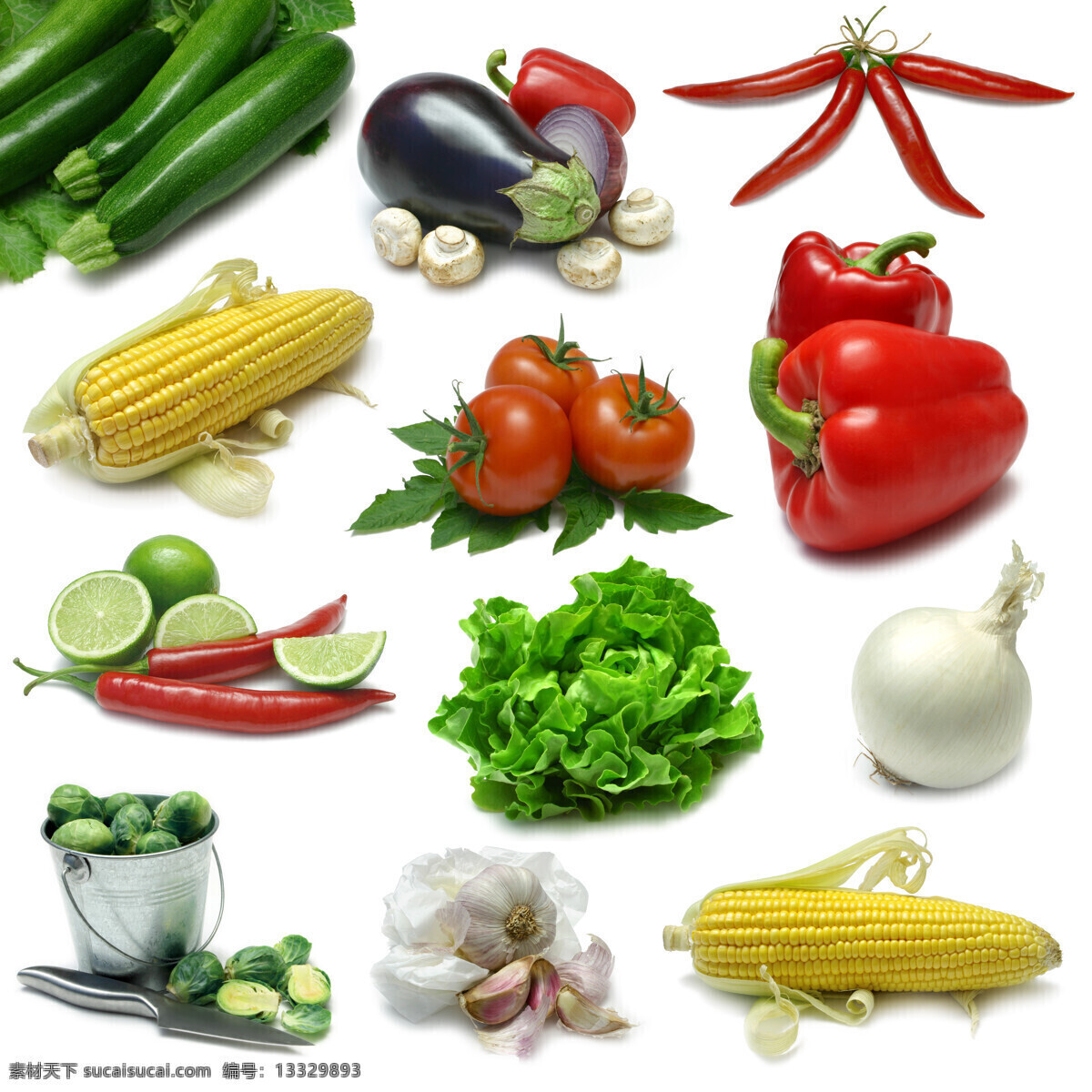 各种蔬菜 食物 蔬菜 新鲜蔬菜 鲜艳 美味 可口 玉米 大蒜 辣椒 青菜 水果蔬菜 餐饮美食 白色