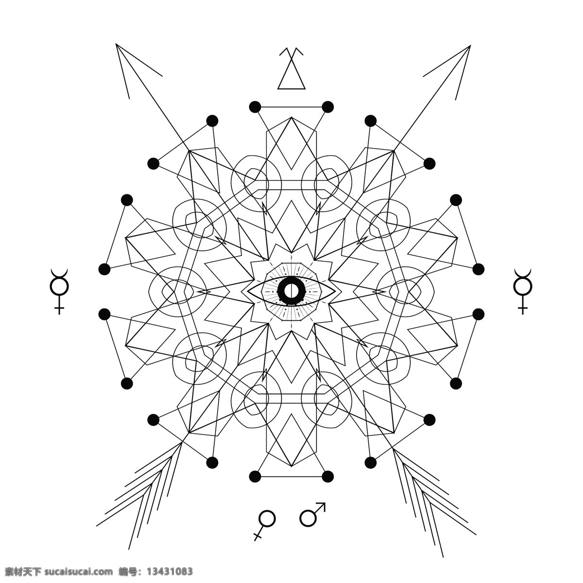 圆形 箭头 几何 多边形 创意 法 阵 矢量 点阵 眼睛 黑白 星辰 线条 科技 法阵 图标
