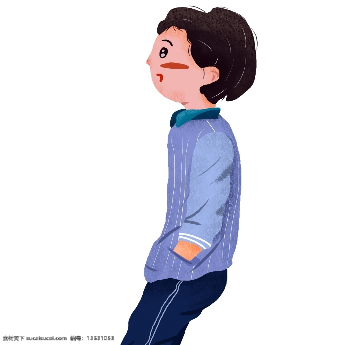 手绘 手 插 口袋 少年 插画 复古 人物 手插口袋