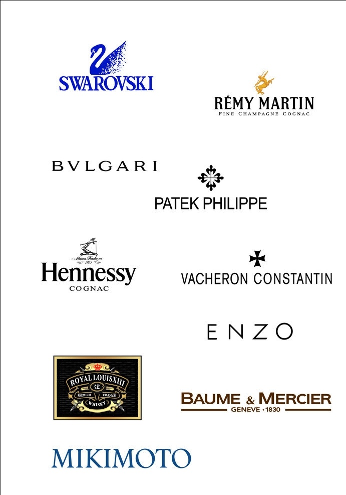 奢侈品牌标志 施华 洛 世 奇 swarovski 宝嘉丽 bulgari hennessy 轩尼诗 chivas regal 芝 华士 remy martin xo人头马 patek philippe 百 达 翡 丽 vacheron constantin 江诗丹顿 mikimoto 御 木本 baume mercier 名仕 enzo 劳伦斯 企业 logo 标志 标识标志图标 矢量