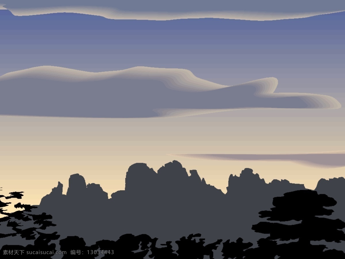 山林 美景 山 树林 天空 云 山林美景 矢量图 其他矢量图