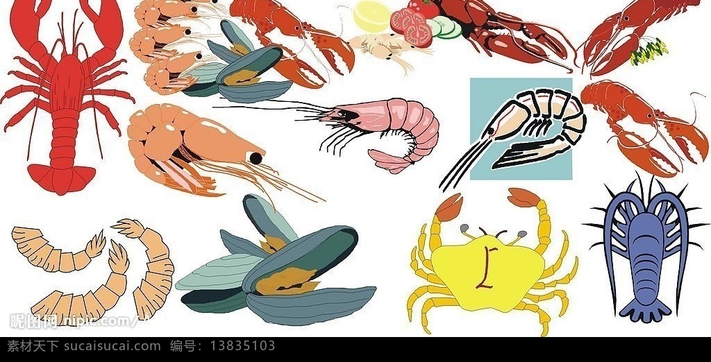 虾蟹 虾 蟹 海洋 贝 生物世界 海洋生物 矢量图库