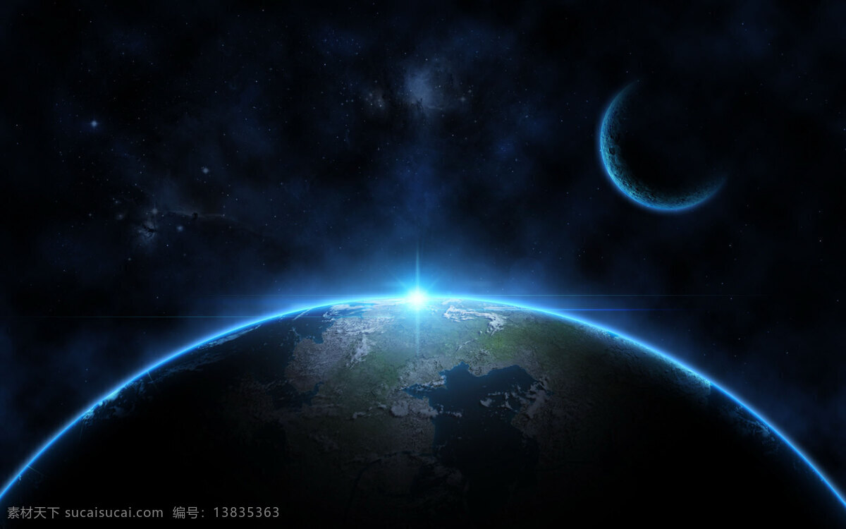 光晕 地球 光环 月球 星球 蓝色 自然风光 自然景观