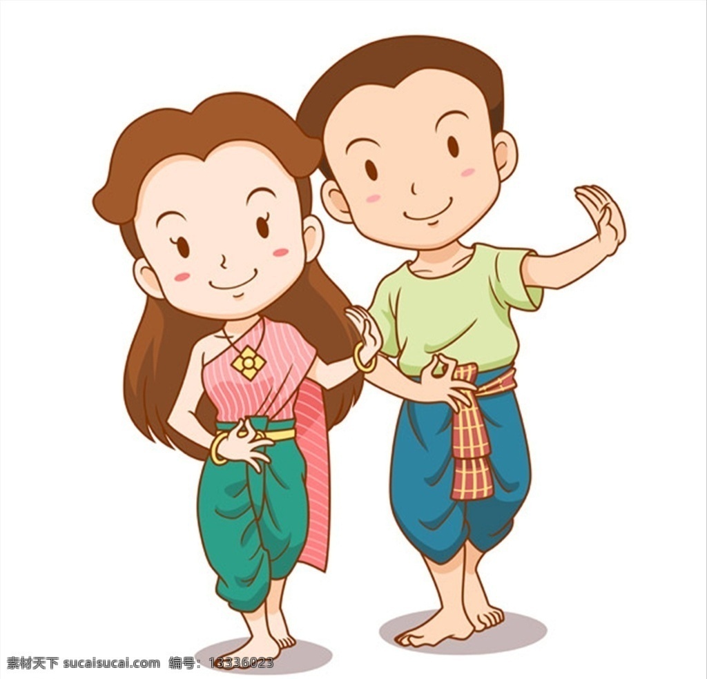 传统 泰国 舞蹈家 泰国舞 夫妇 卡通人物形象 动漫动画 动漫人物