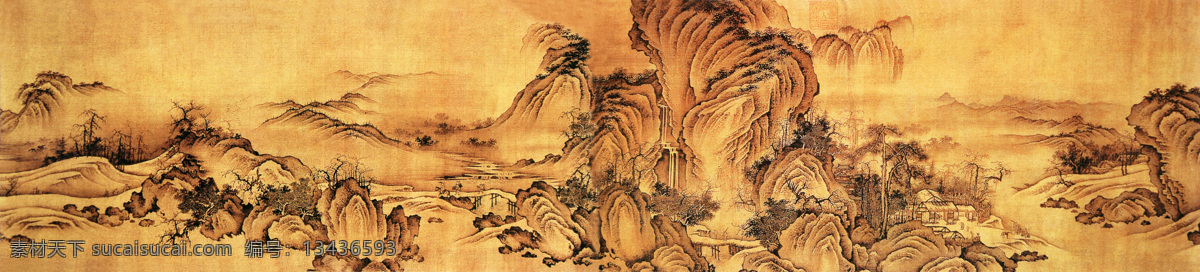 秋山萧寺图 中国名画 古画 文化艺术 绘画书法 设计图库