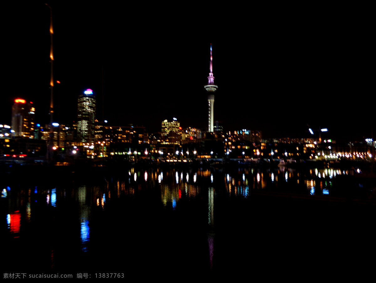 奥克兰 城市 夜景 夜空 城市夜景 建筑群 高塔 海水 海滨 霓虹灯 倒影 新西兰风光 旅游摄影 国外旅游