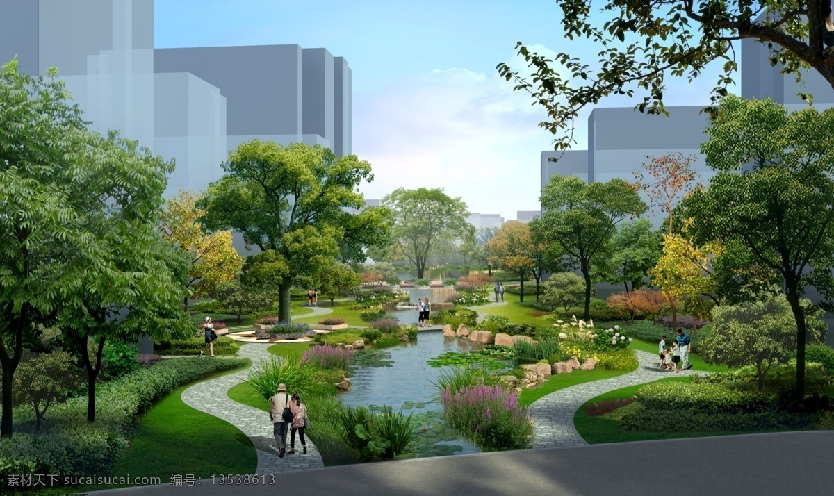 小区 内 公园 绿化 园林 景观 住宅 配景 环境设计 园林设计