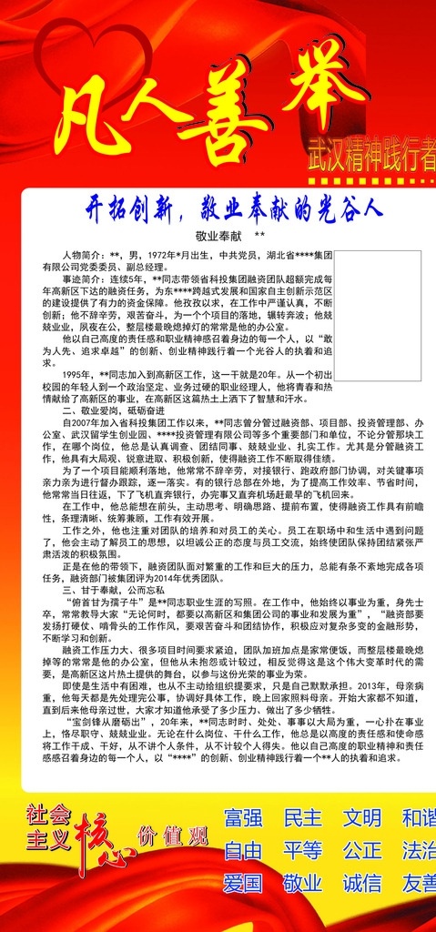 社区 优秀 个人 事迹展 示 社区展板 先进 事迹 未转曲 文化艺术