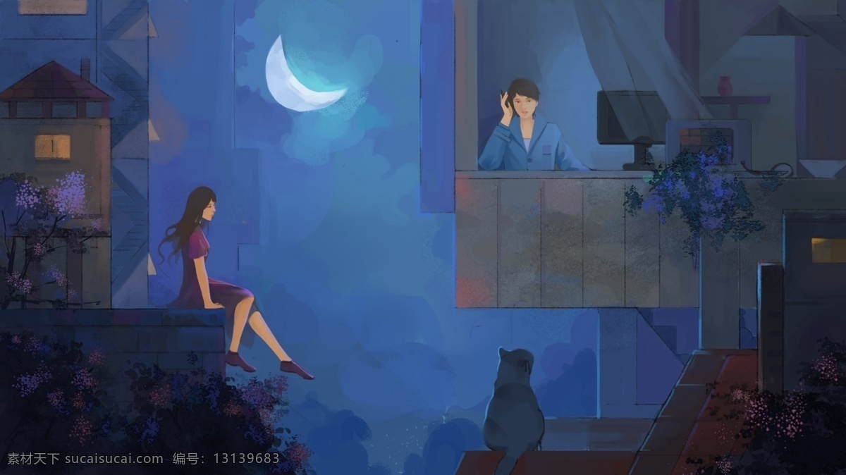 彩绘 梦境 城堡 晚安 背景 女孩 男孩 黑猫 晚安背景 月亮 彩绘背景 通用背景 特邀背景 促销背景 背景展板图
