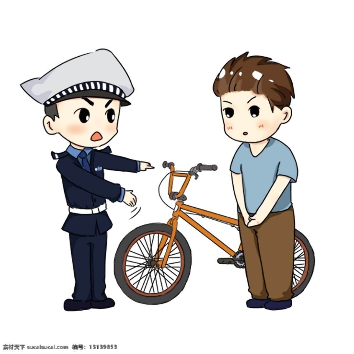 交通 交警 教育 公民 手绘 卡通 免 抠 元素 自行车违规 犯错 指挥 q版卡通手绘