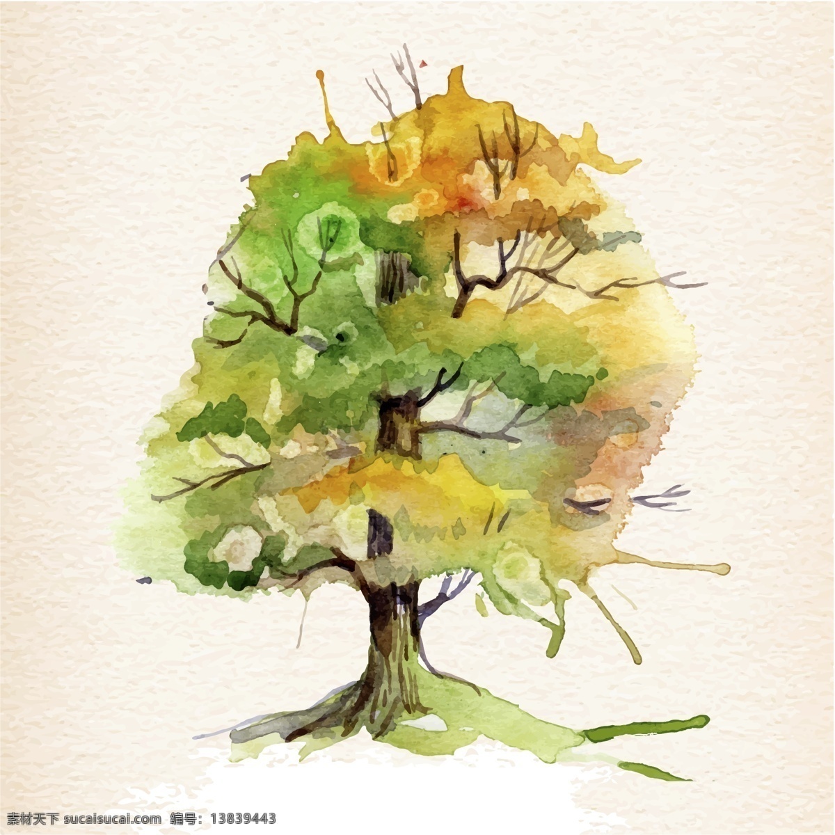 水墨树 watercolor tree 水墨元素 白色