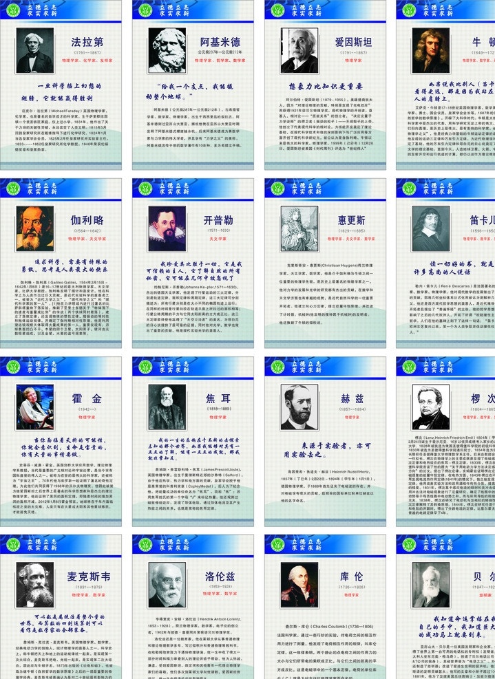 科学 名人 物理学家 展板 科学家 实验室挂牌 学校 名人名言 高中 爱因斯坦 法拉第 牛顿 矢量