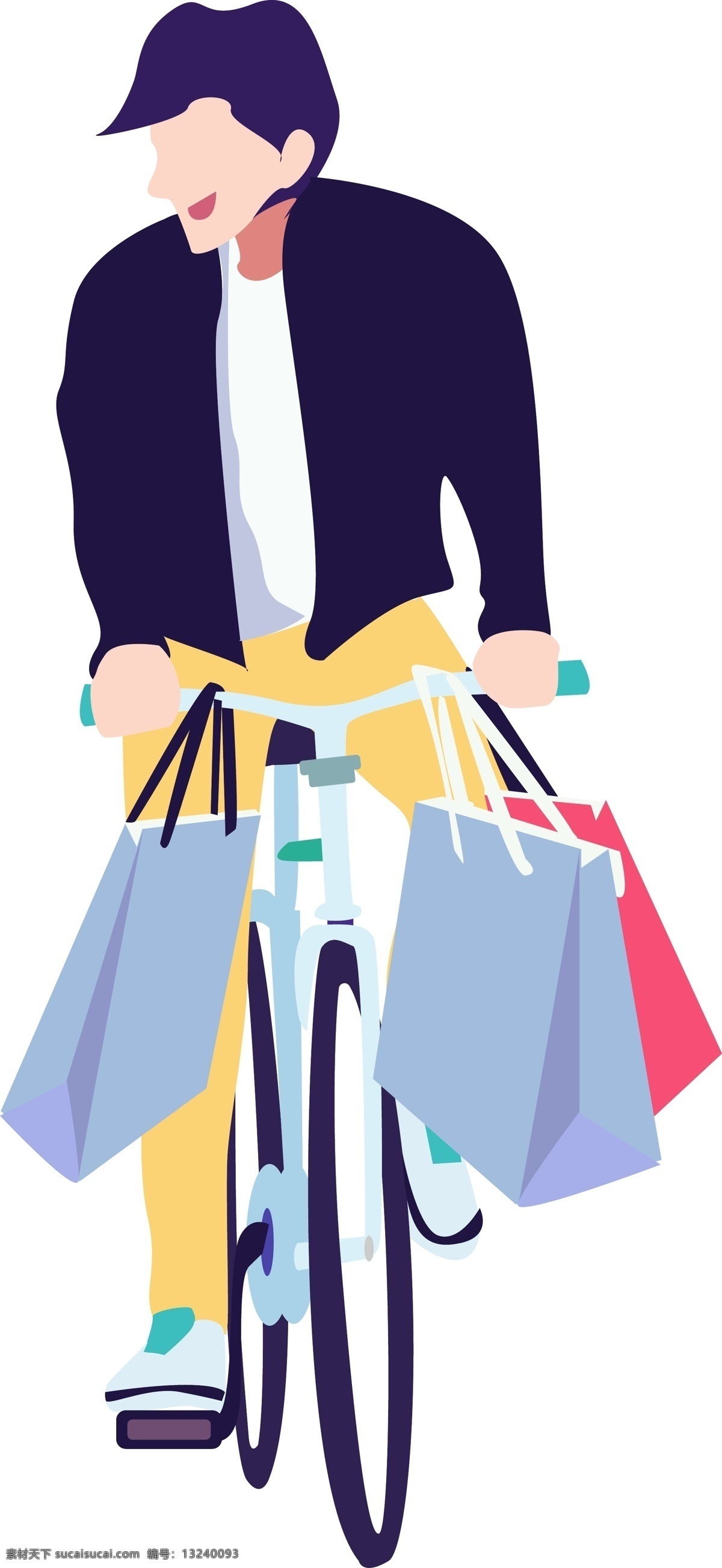 骑 自行车 购物 回来 男人 单车 消费 购物袋 绿色出行