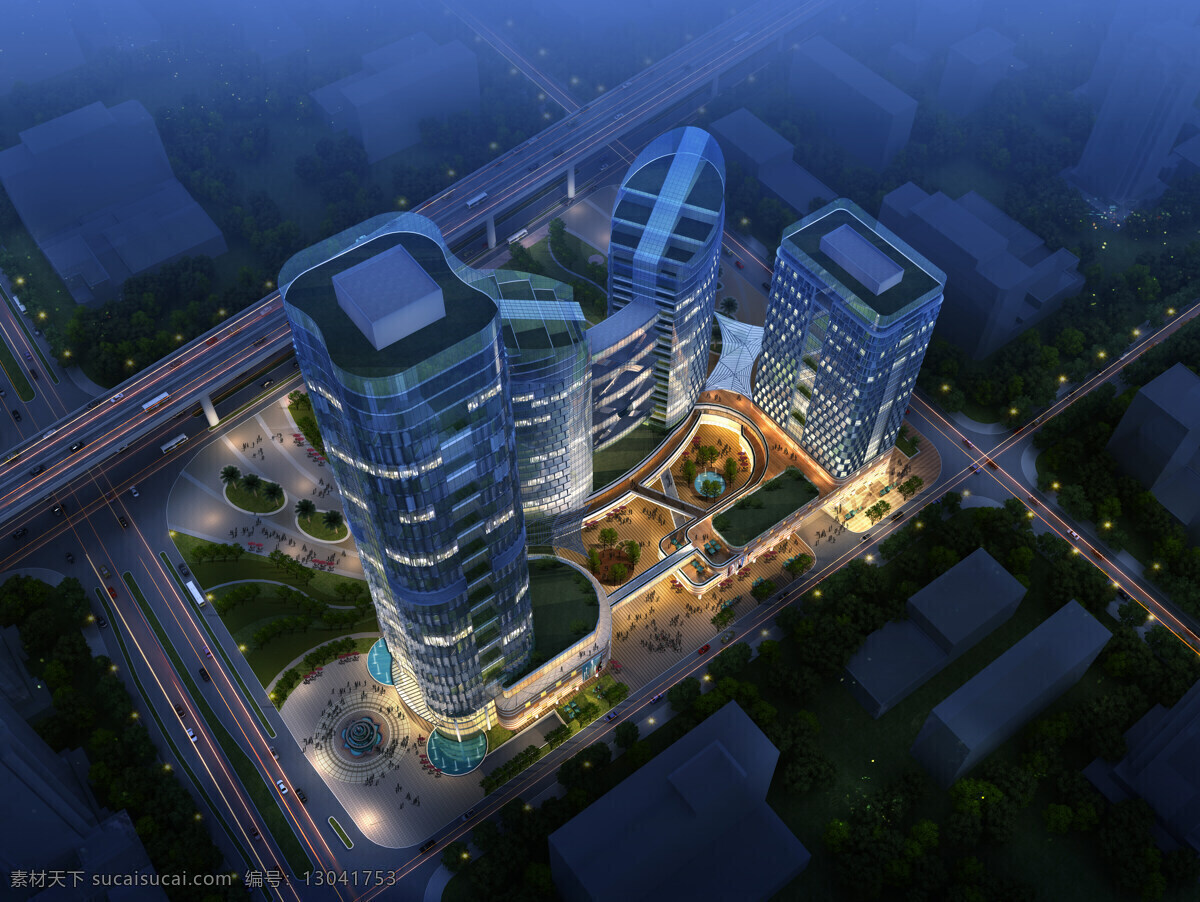 商业 综合体 夜景 透视 公寓 环境设计 建筑设计 酒店 商业街 商业综合体 超高层 家居装饰素材