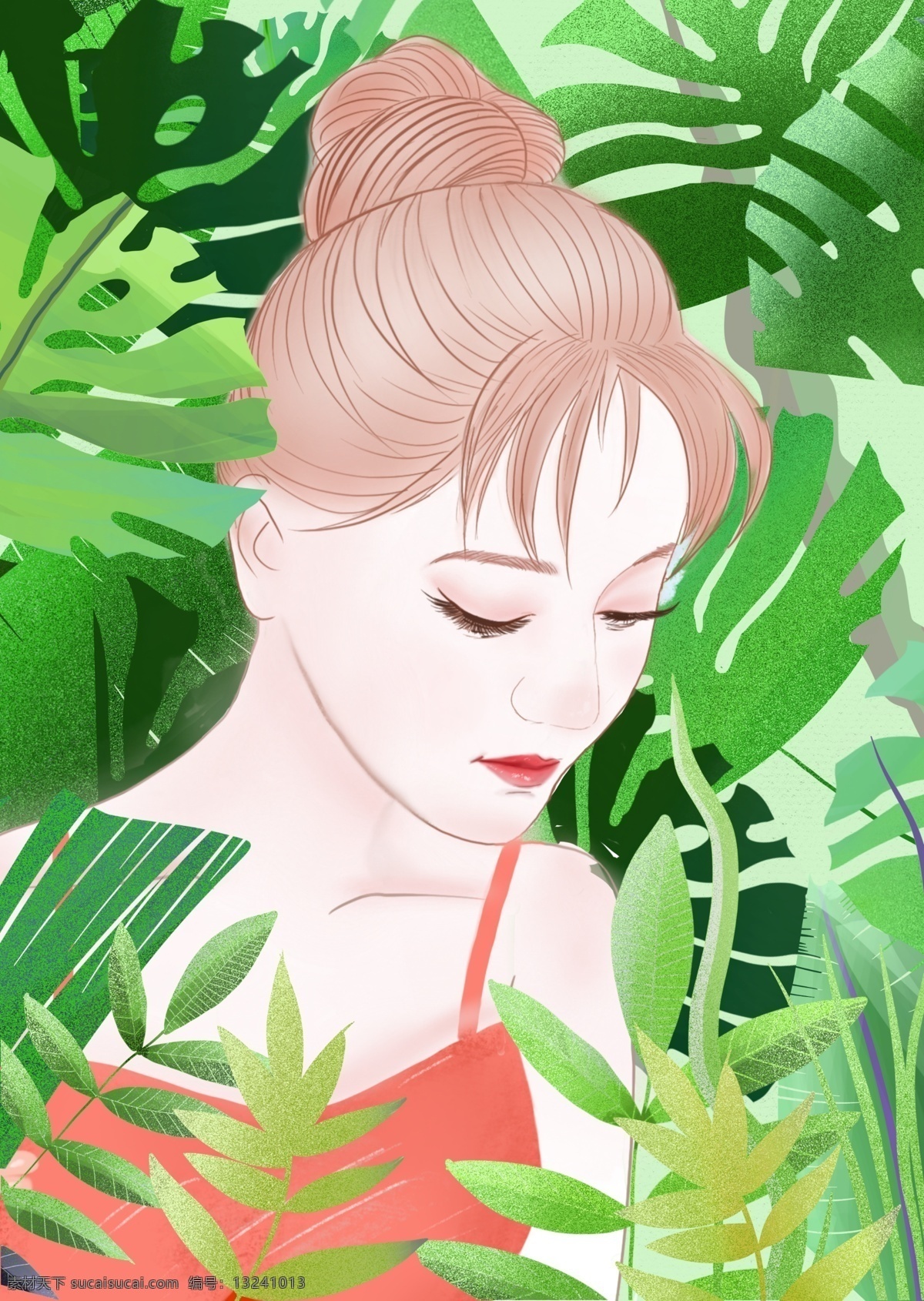 春天 你好 唯美 青春 插画 女孩 少女