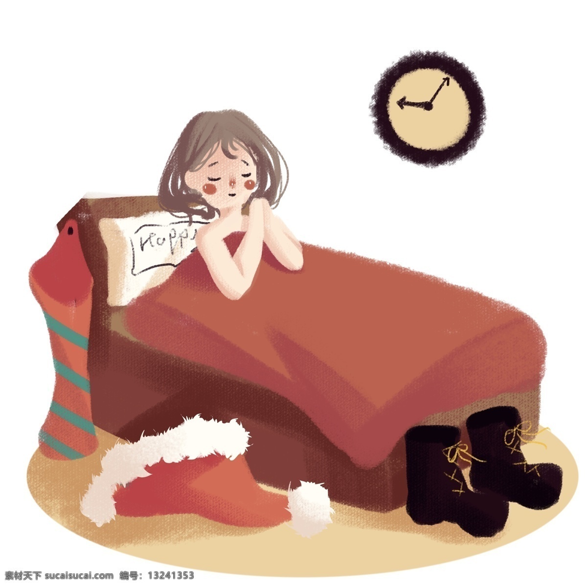 圣诞节 圣诞老人 送礼 物 女孩 圣诞节女孩 可爱女孩 幸福儿童 圣诞老人送礼 卡通 快乐 人物