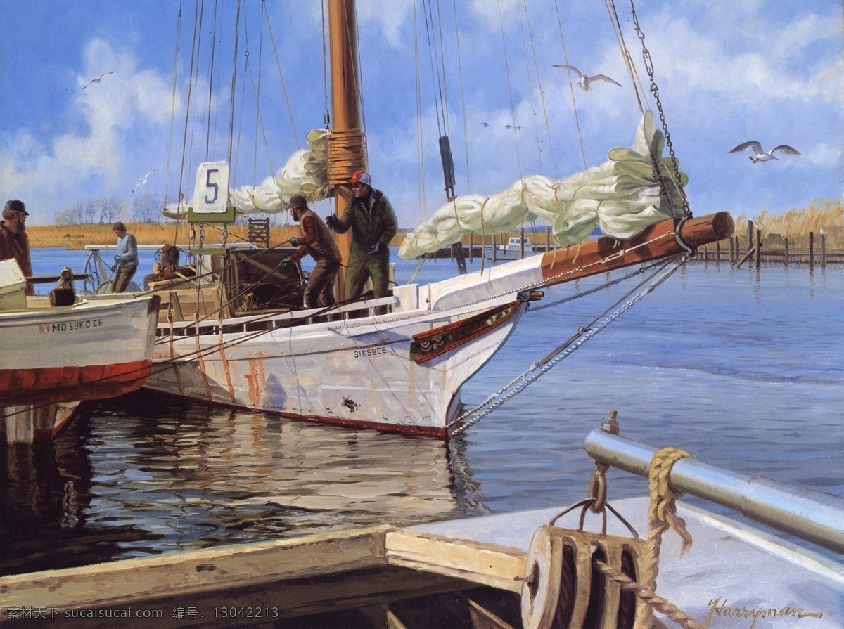 白云 船 大海 风帆 风景画 绘画书法 蓝天 出海设计素材 出海模板下载 出海 捕鱼人 油画 装饰画 文化艺术 家居装饰素材 山水风景画