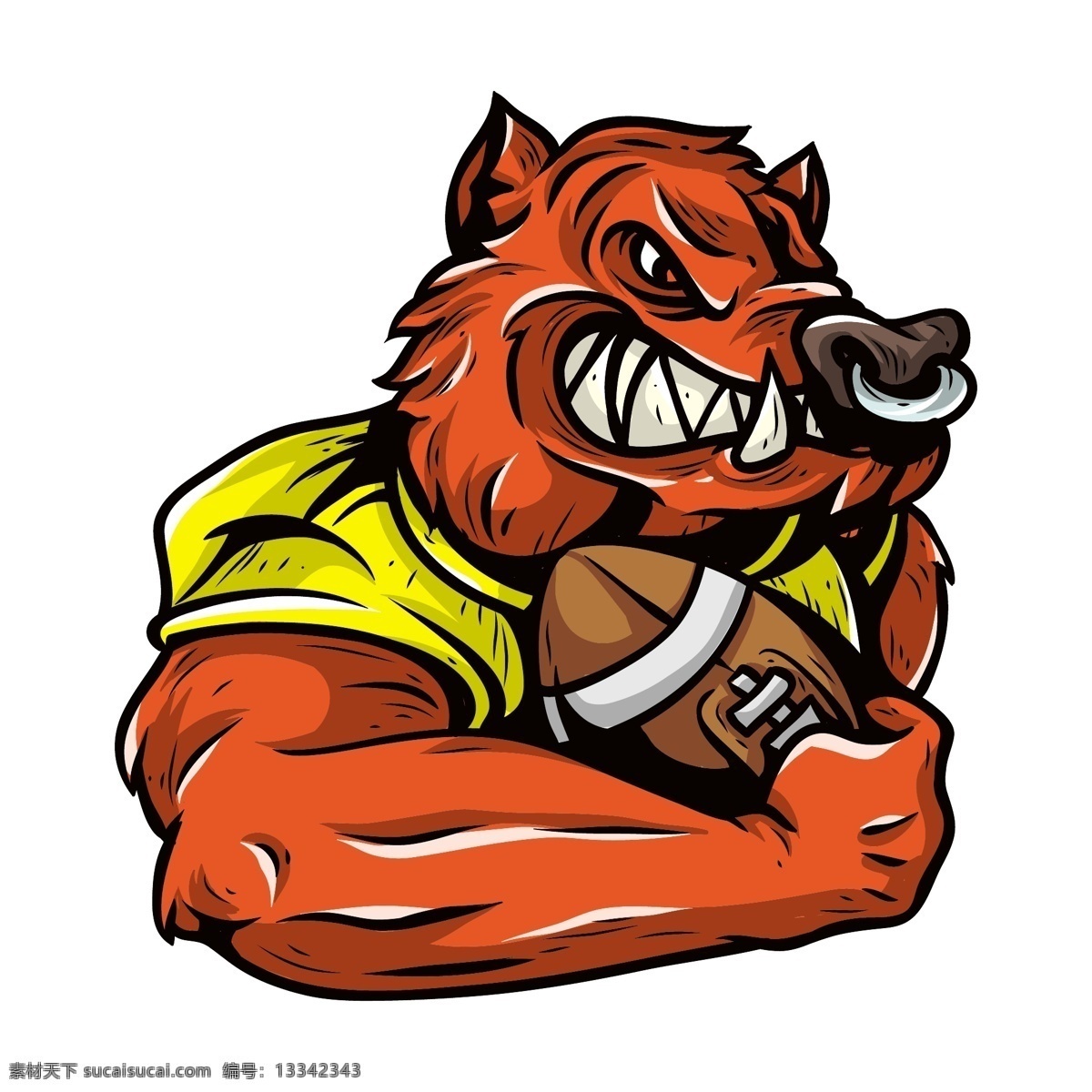 抱 橄榄球 野猪 体育运动漫画 卡通漫画 卡通插画 体育运动 生活百科 矢量素材 白色