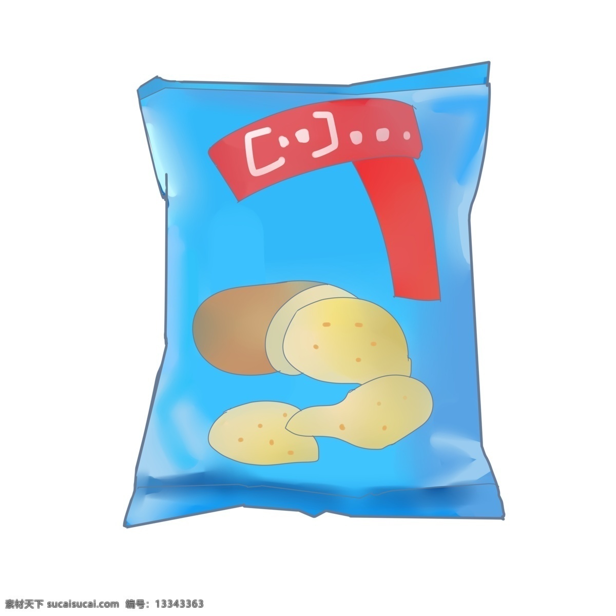 手绘 蓝色 袋装 薯片 插画 手绘薯片 蓝色袋子 袋装薯片插画 美味的薯片 零食 旅行袋食物 美味 膨化食品