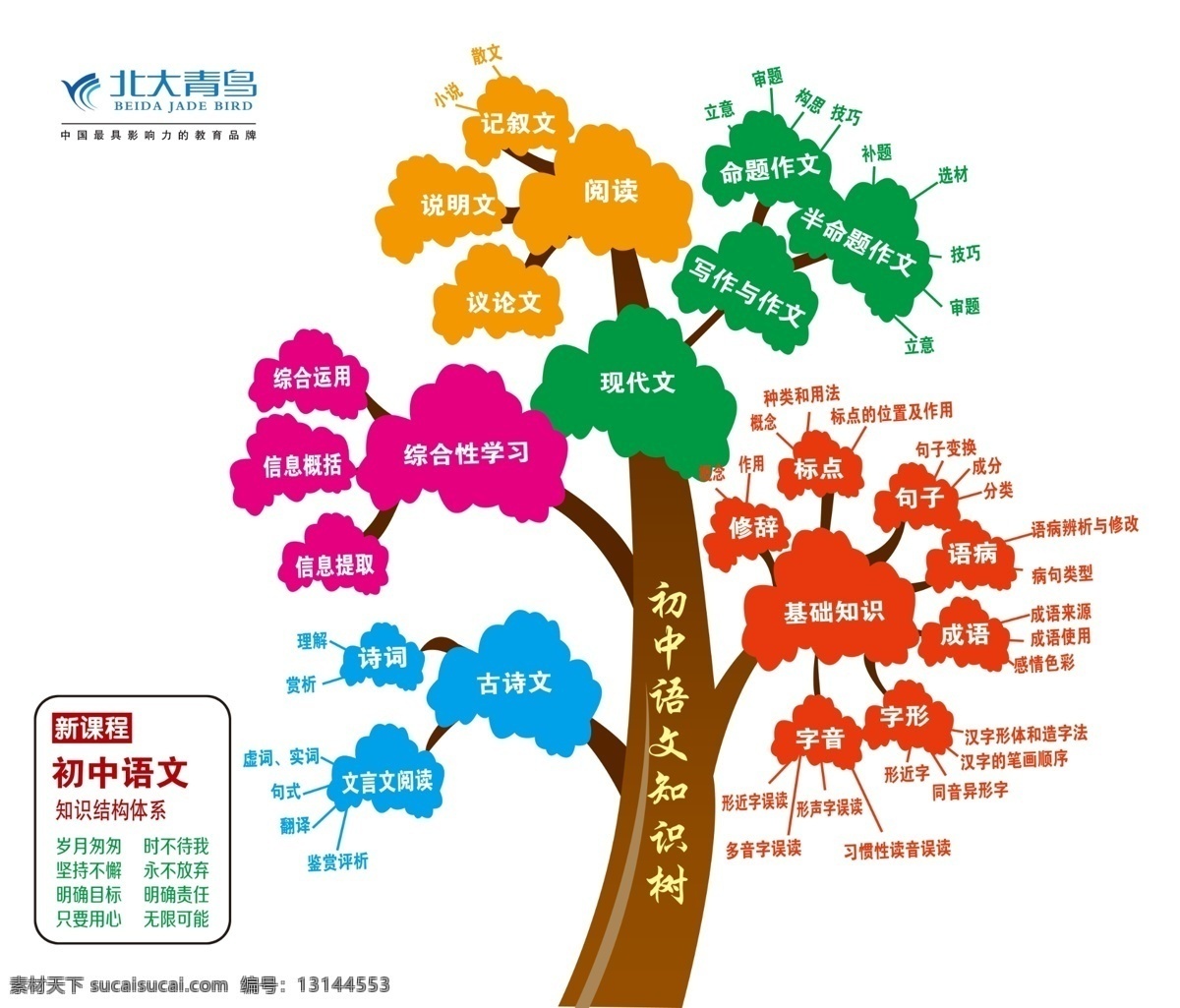 初中 语文 知识 树 知识树 学校展板 白色