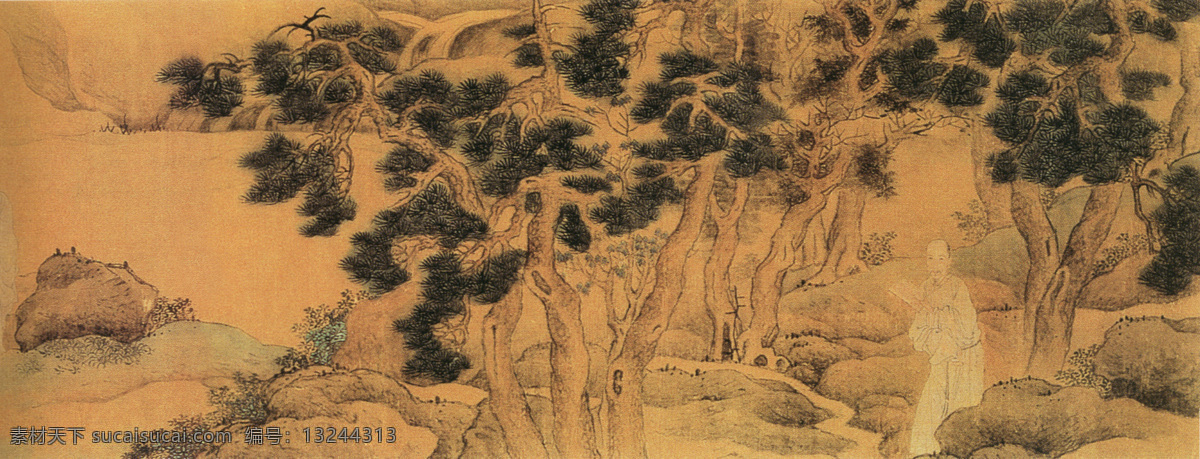 风景画 古人 国画 绘画书法 流水 山林 树林 水墨 设计素材 模板下载 水墨风景画 水墨画 迎客松 山间小憇 古人读书 松树 文化艺术 家居装饰素材 山水风景画