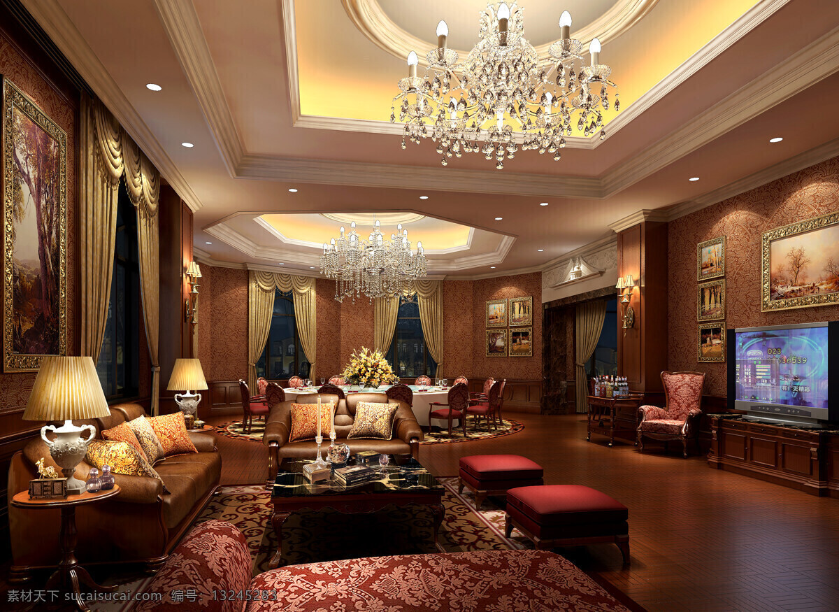 酒店 餐厅 3d设计 高端 效果图 中式 中庭 3d模型素材 其他3d模型
