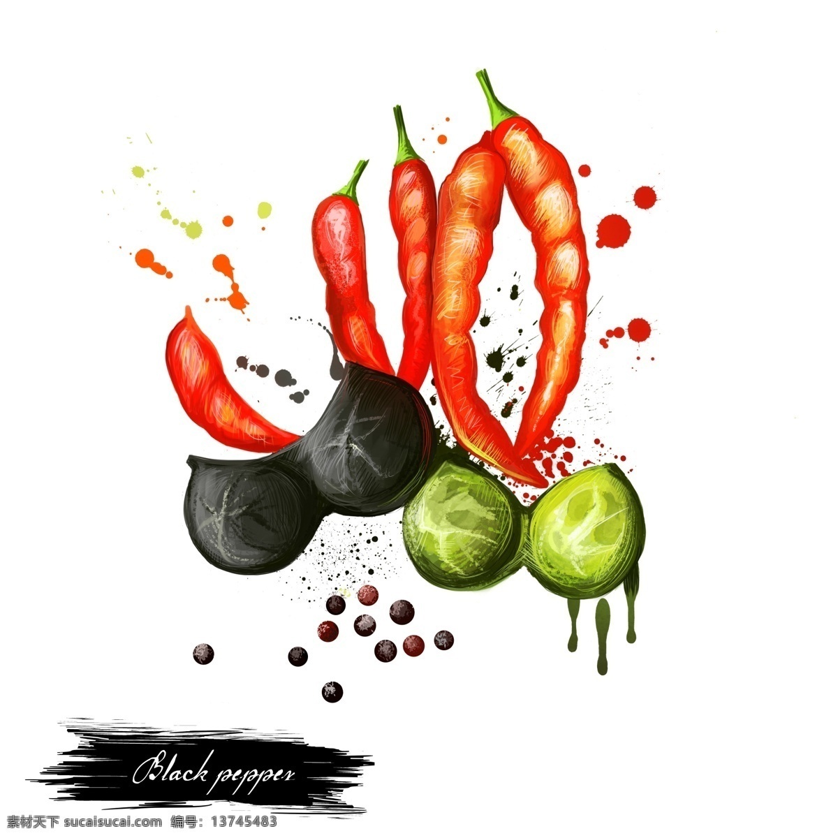 手绘 水彩 蔬菜 瓜果 源文件 红色 绿色 辣椒 胡椒 装饰图案
