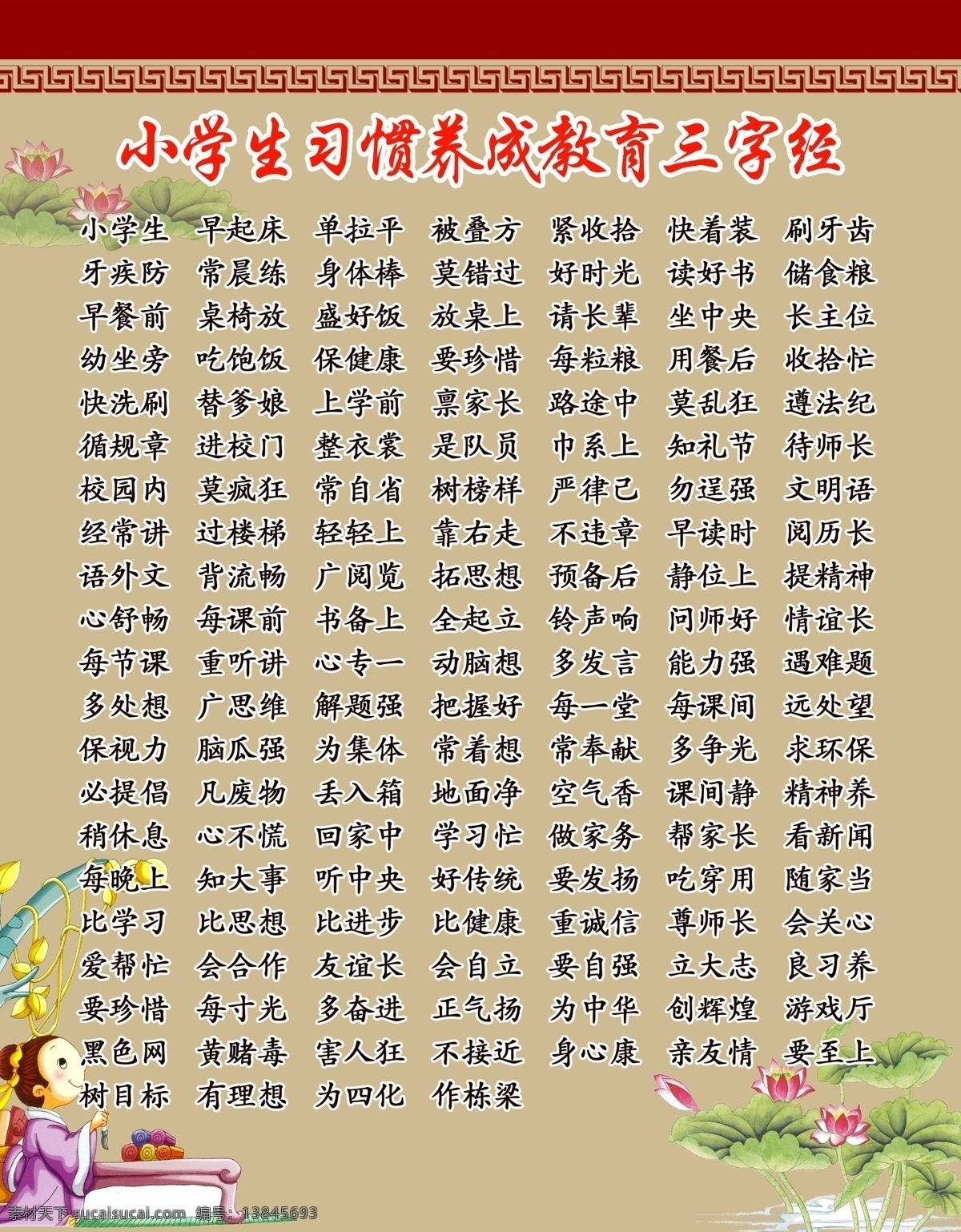 三字经 习惯养成 教育 小学生 仿古 展板 分层