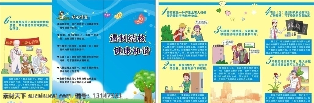 结核病 结核病宣传单 遏制结核 健康和谐 结核组图 蓝天 白云 蝴蝶 花朵 树木草地 笑脸 dm宣传单 矢量