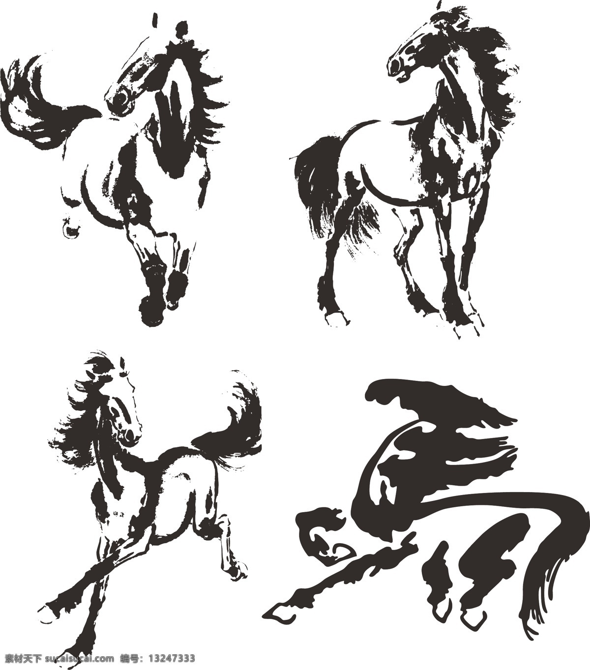 素描 马 骏马 马年 矢量图